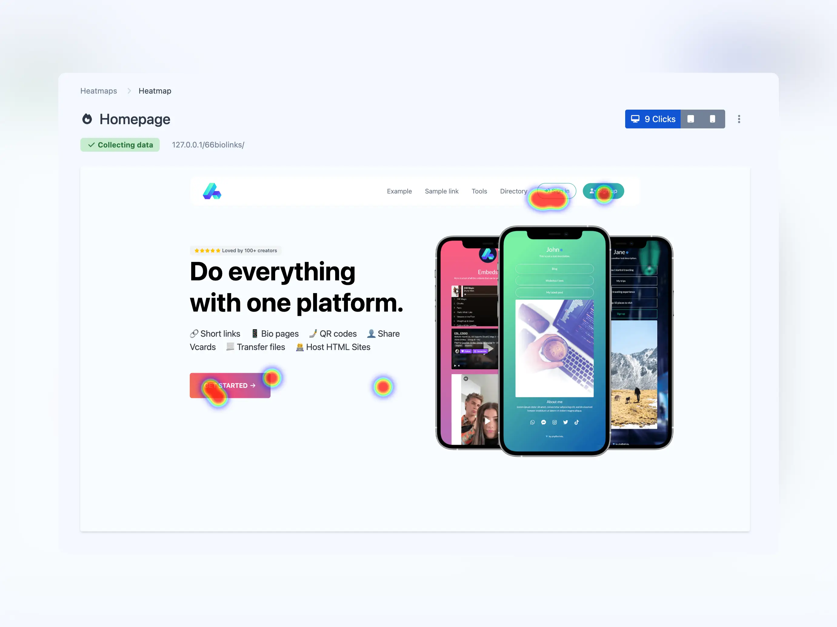 عکس صفحه نقشه‌های حرارتی برنامه