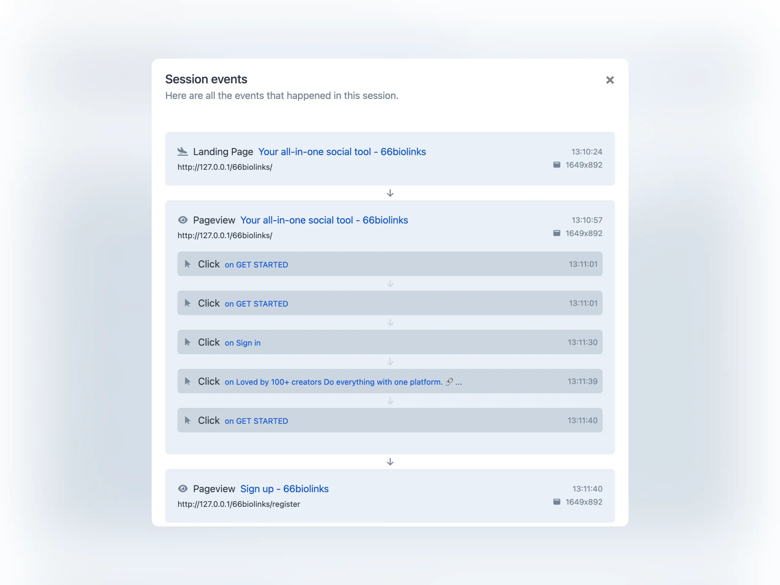 عکس صفحه لیست رویدادهای بازدیدکنندگان اپلیکیشن