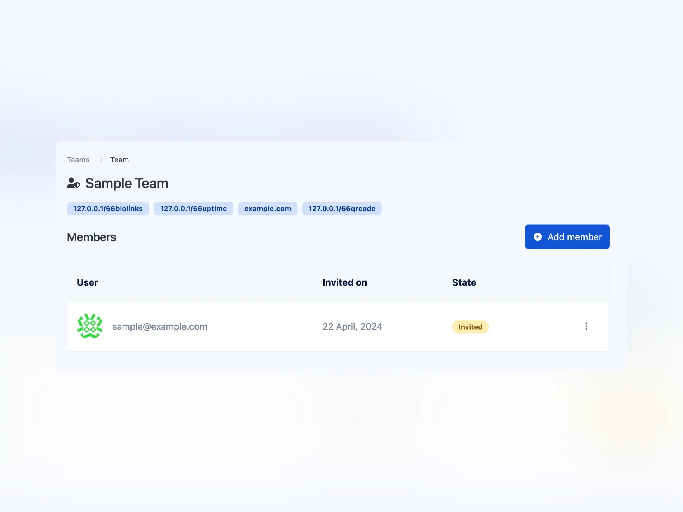 عکس صفحه تیم‌های برنامه